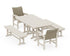 POLYWOOD Coastal Woven 5-Piece Farmhouse Dining Set with Benches in Sand / Dune Grass