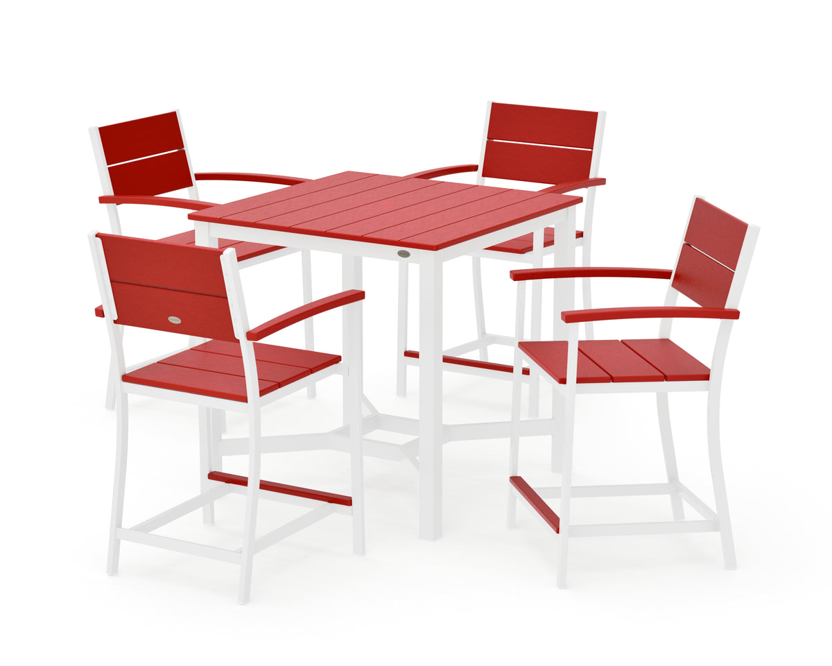 POLYWOOD Main Street 5-Piece Counter Set in White / Sunset Red