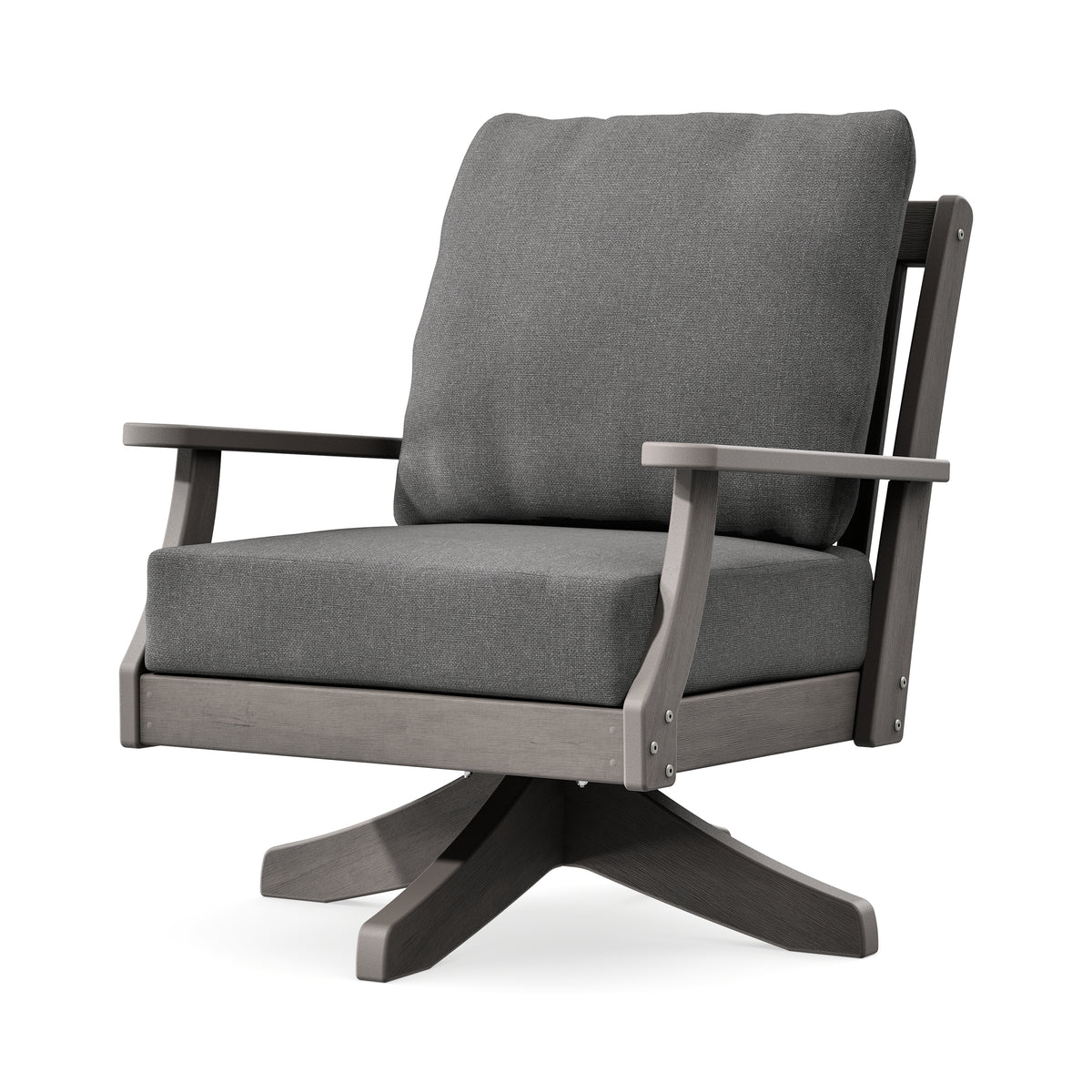 POLYWOOD Braxton Deep Seating Swivel Chair in Driftwood / Ash Charcoal