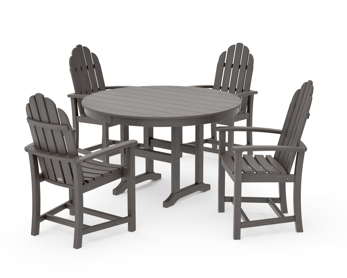 POLYWOOD Classic Adirondack 5-Piece Round Farmhouse Dining Set in Driftwood