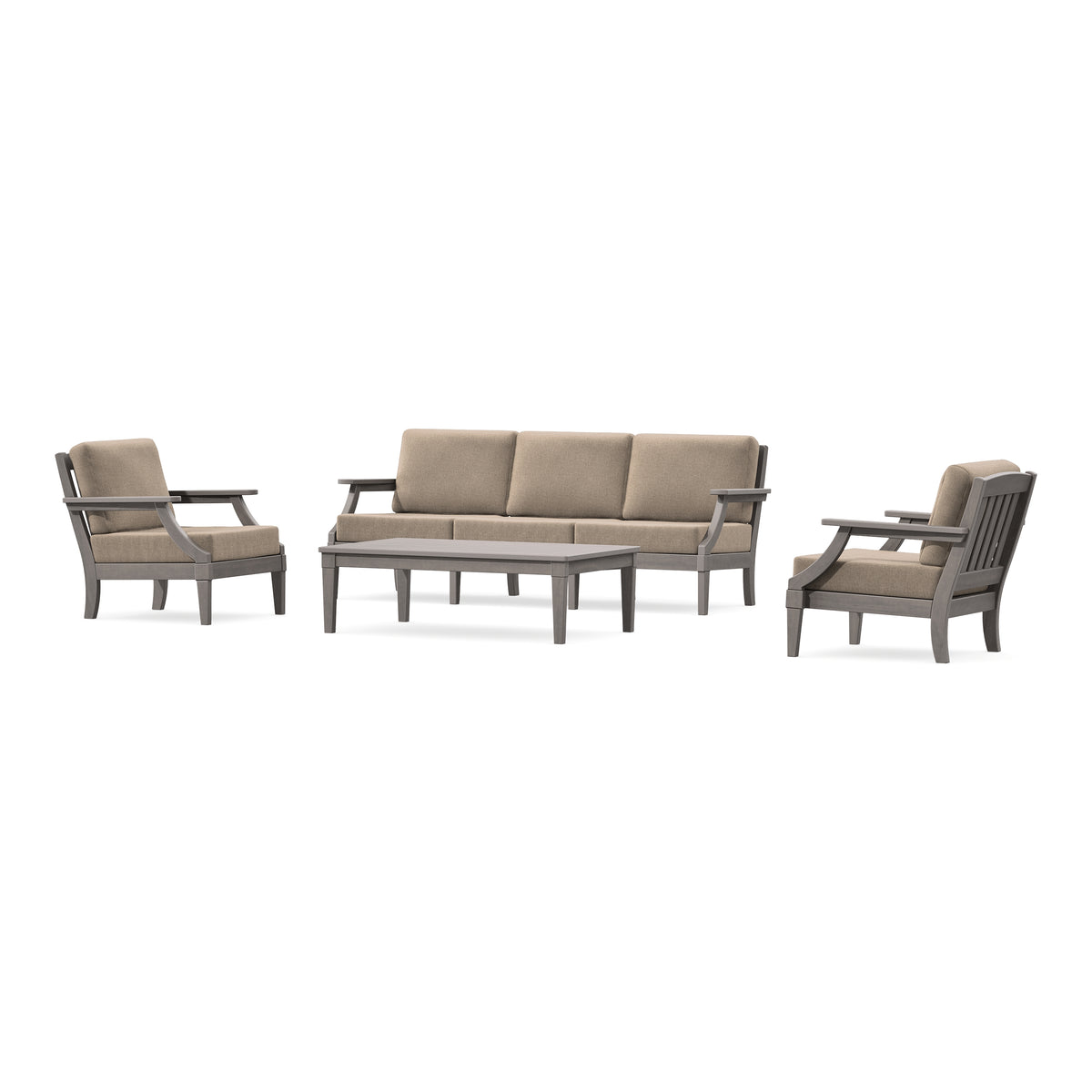 POLYWOOD PW Designer Series Estate 4-Piece Lounge Sofa Set in Driftwood / Spiced Burlap