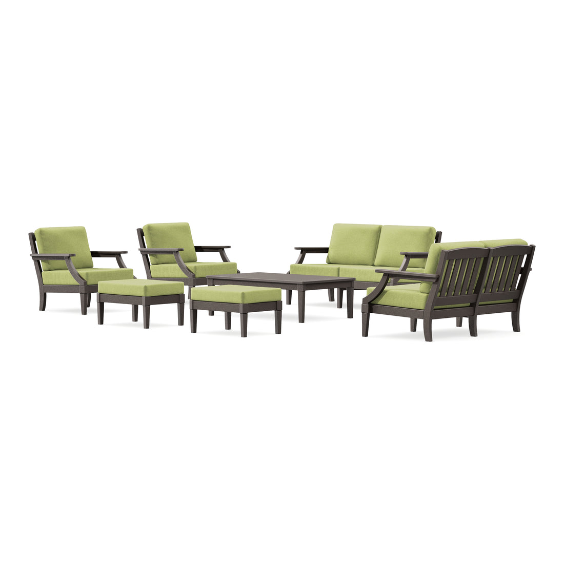 POLYWOOD PW Designer Series Estate 7-Piece Lounge Loveseat Set in Vintage Coffee / Chartreuse Boucle
