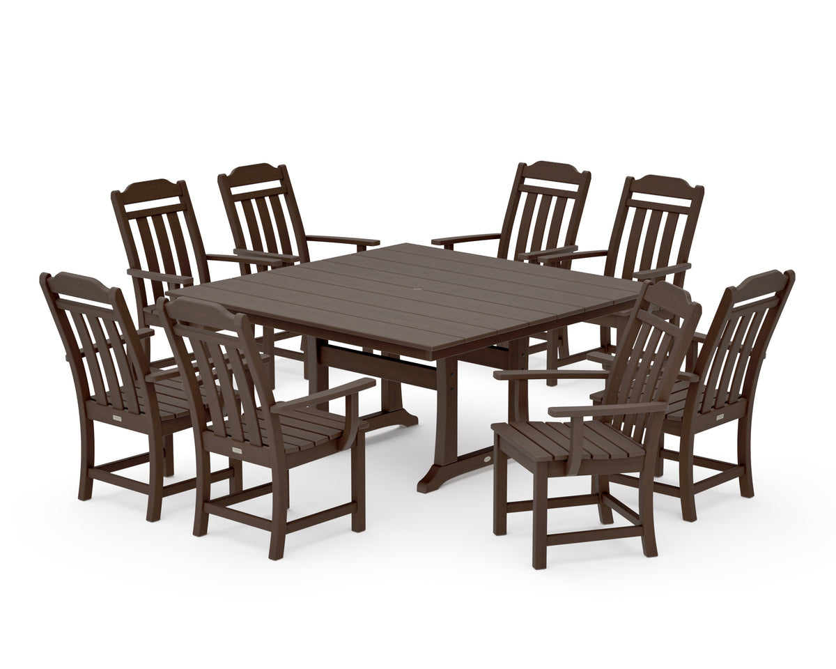 POLYWOOD Cottage 9-Piece Square Farmhouse Dining Set with Trestle Legs in Kona
