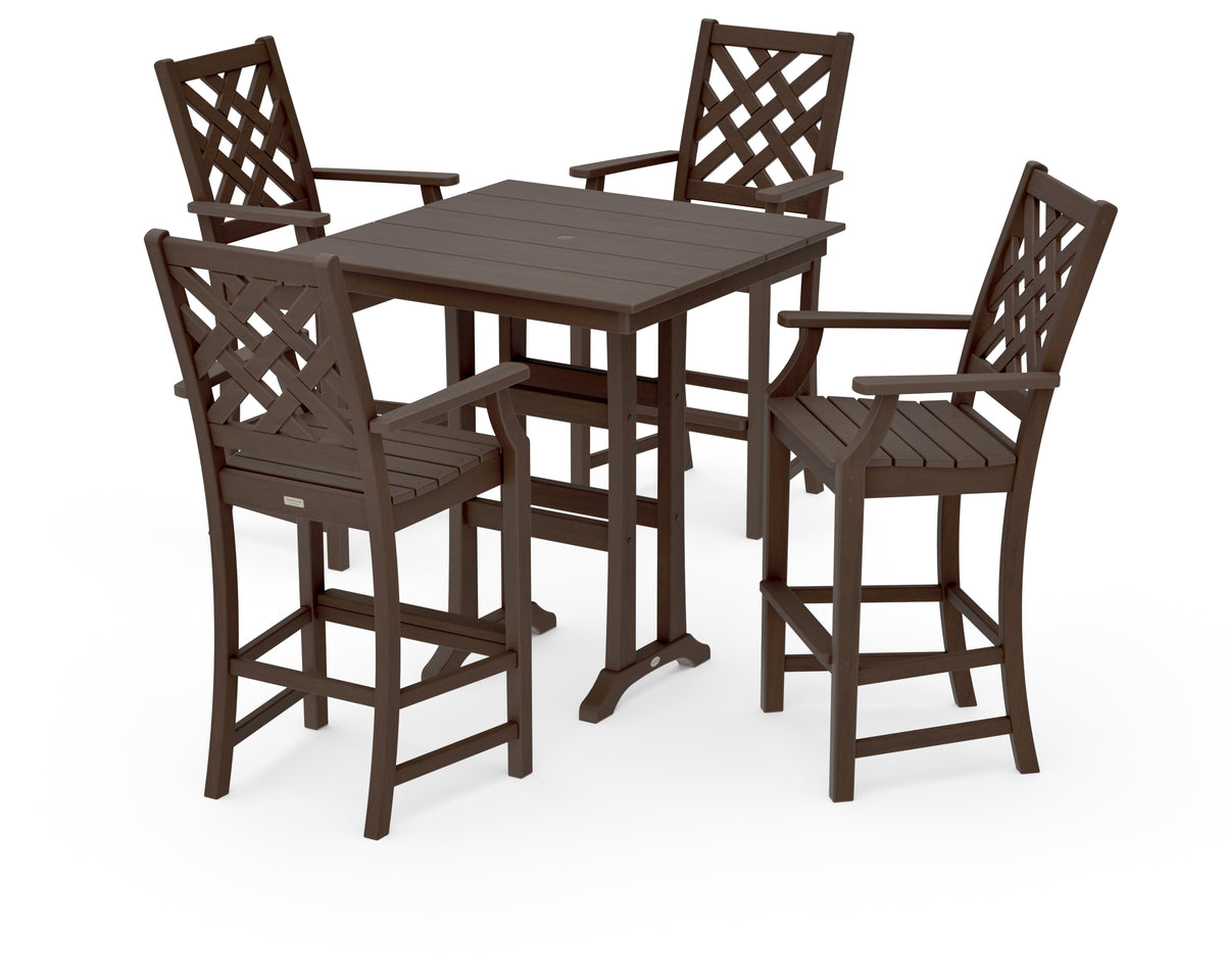 POLYWOOD Country Living Wovendale 5-Piece Farmhouse Bar Set with Trestle Legs in Kona