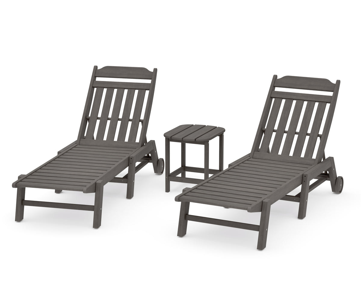 POLYWOOD Cottage 3-Piece Chaise Set with Wheels in Driftwood