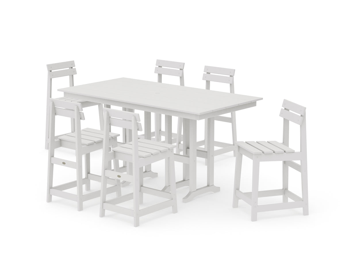 POLYWOOD Modern Studio Plaza Counter Chair 7-Piece Set in Vintage White