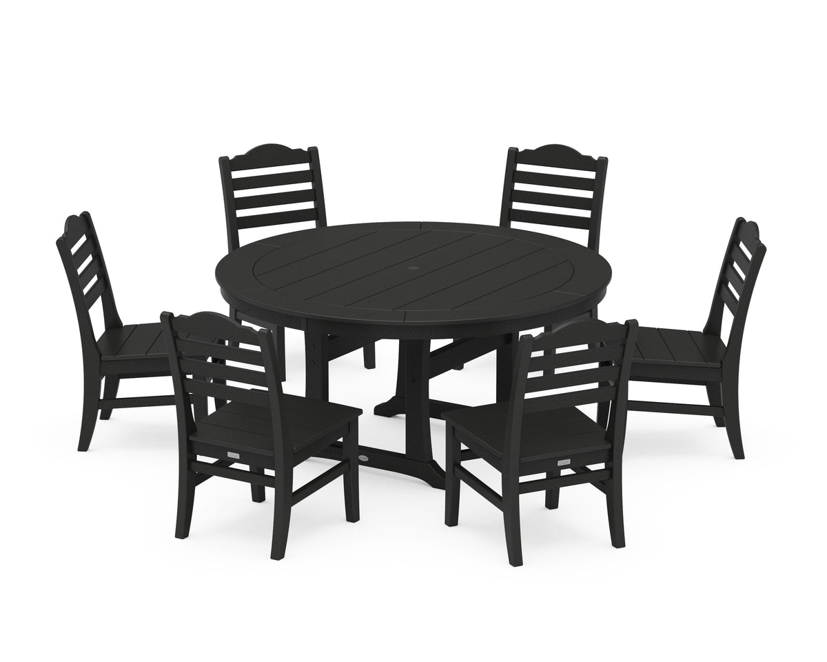 POLYWOOD Savannah 7-Piece Side Chair Round Dining Set in Black