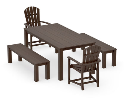 POLYWOOD Palm Coast 5-Piece Parsons Dining Set with Benches in Kona