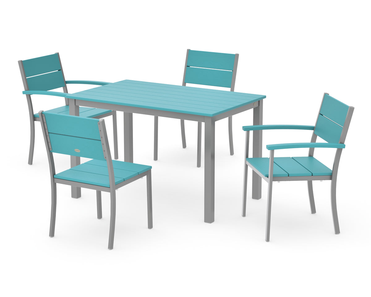 POLYWOOD Main Street 5-Piece Dining Set with Main Street 30 x 48 Dining Table in Silver / Aruba