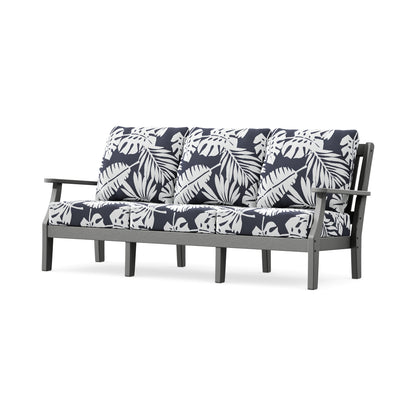 POLYWOOD Chinoiserie Deep Seating Sofa in Slate Grey / Leaf Navy