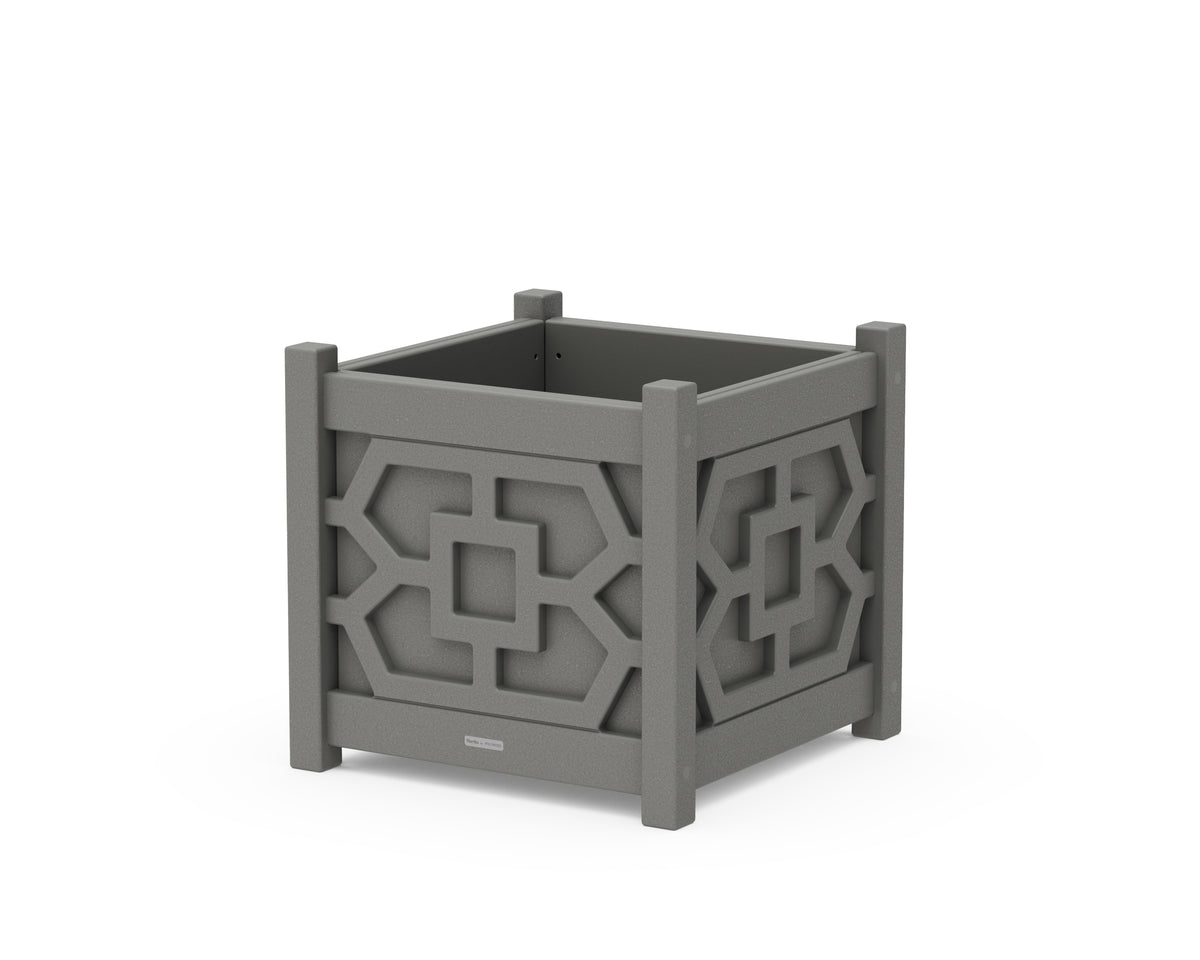POLYWOOD Chinoiserie Large Square Planter Box in Slate Grey