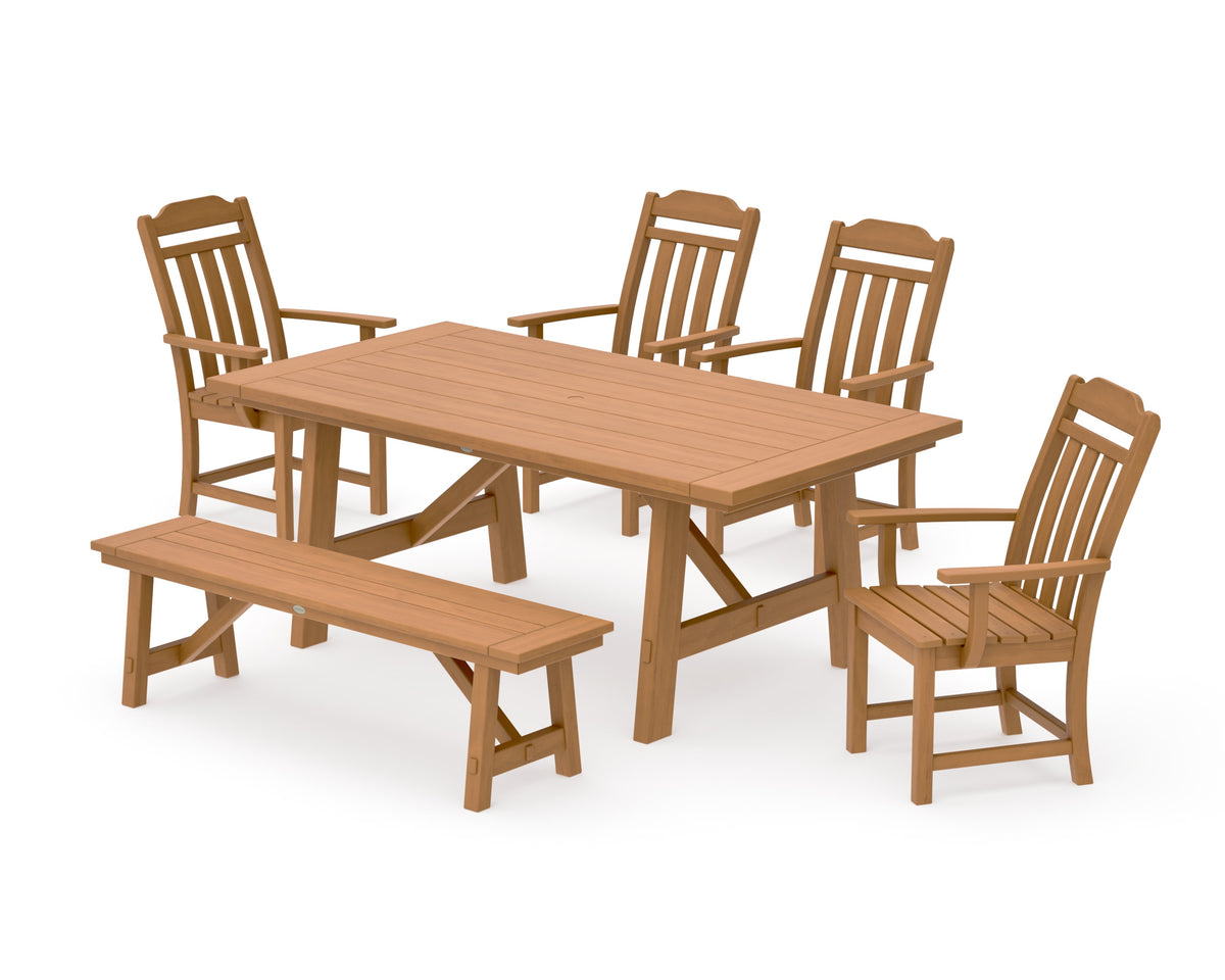POLYWOOD Cottage 6-Piece Rustic Farmhouse Dining Set with Bench in Natural
