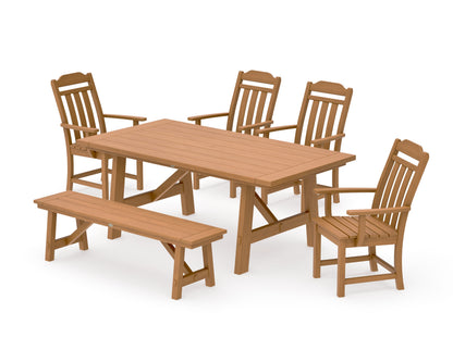 POLYWOOD Cottage 6-Piece Rustic Farmhouse Dining Set with Bench in Natural