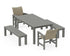 POLYWOOD Coastal Woven 5-Piece Parsons Dining Set with Benches in Slate Grey / Dune Grass