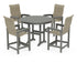 POLYWOOD Coastal Woven High-Back 5-Piece Round Counter Set in Slate Grey / Dune Grass