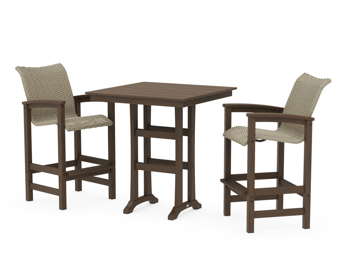 POLYWOOD Coastal Woven 3-Piece Farmhouse Bar Set with Trestle Legs in Kona / Dune Grass