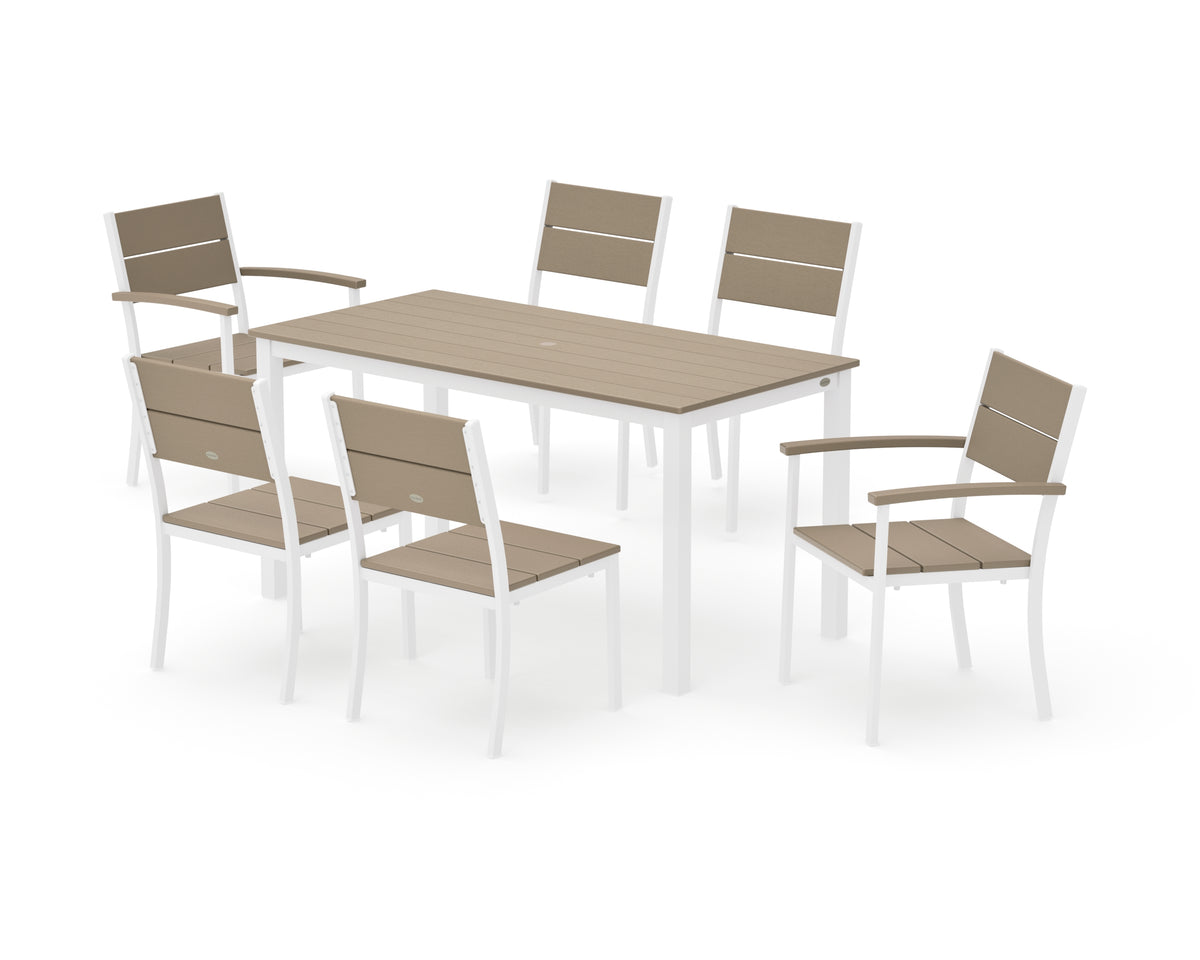POLYWOOD Main Street 7-Piece Dining Set with Main Street 30 x 60 Dining Table in White / Vintage Sahara