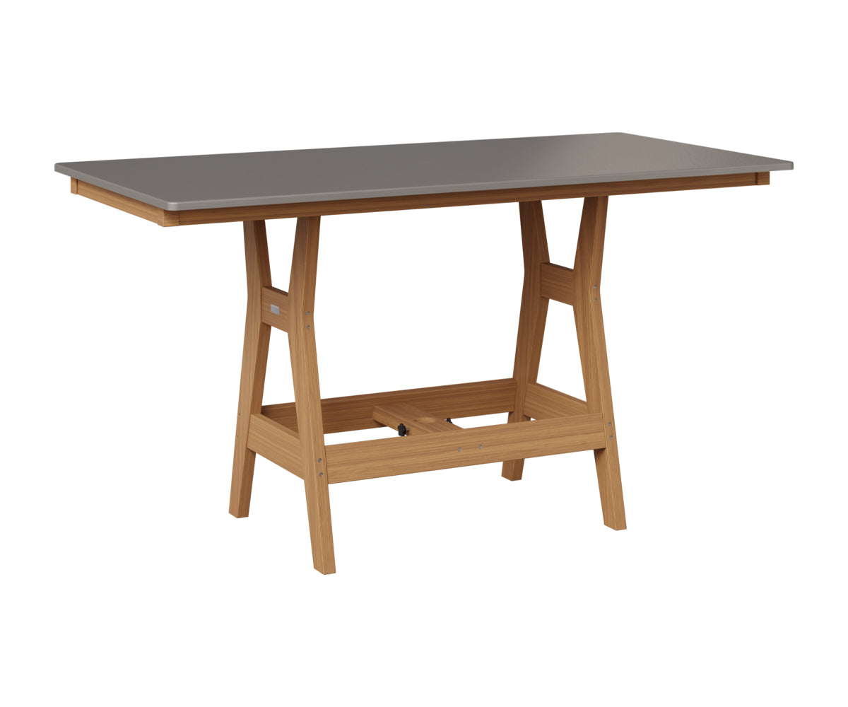 Berlin Gardens Harbor 33" x 66" Rectangular Table in Natural Teak, Hammered Stainless top