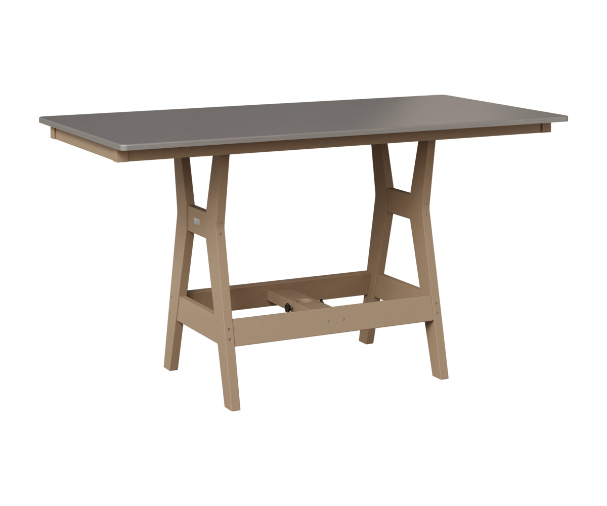 Berlin Gardens Harbor 33" x 66" Rectangular Table in Weatherwood, Hammered Stainless top