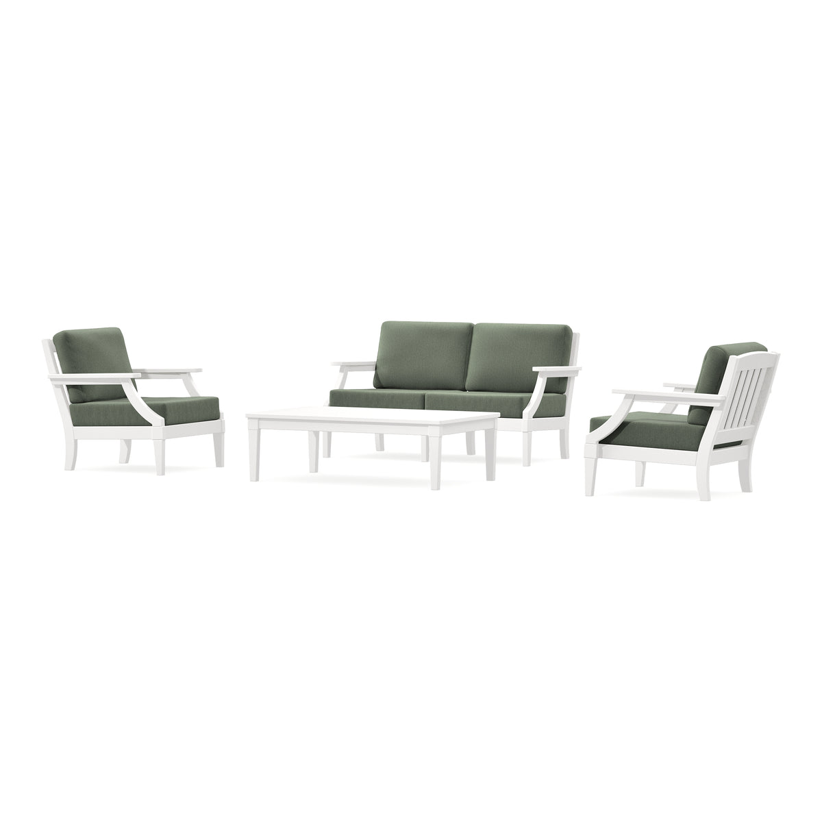 POLYWOOD PW Designer Series Estate Lounge 4-Piece Loveseat Set in Vintage White / Cast Sage