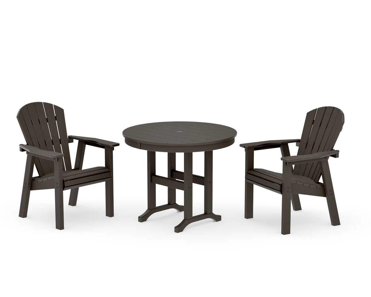 POLYWOOD Seashell 3-Piece Round Farmhouse Dining Set in Vintage Coffee