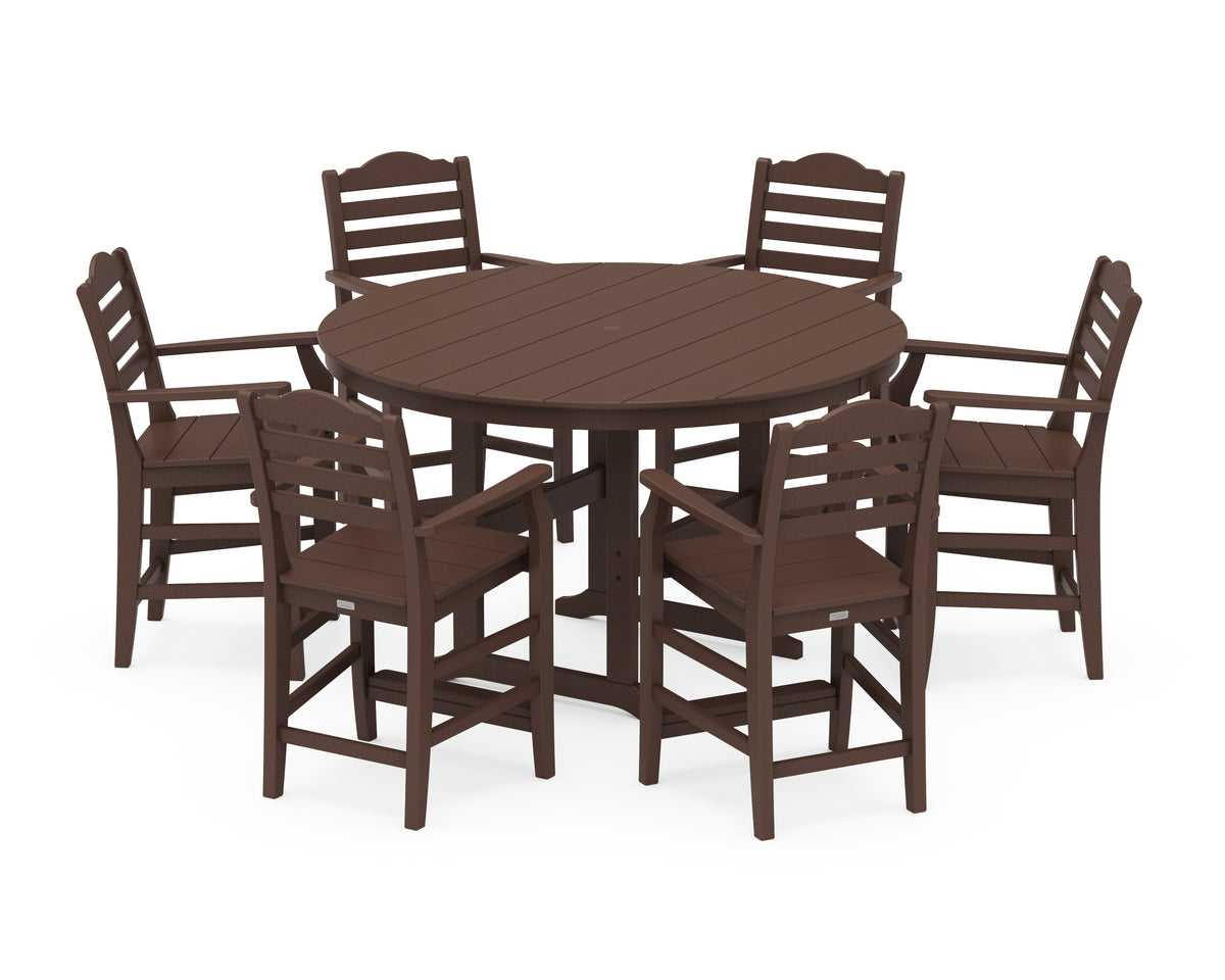 POLYWOOD Savannah 7-Piece Arm Chair Round Farmhouse Counter Set in Mahogany