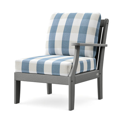 POLYWOOD Braxton Modular Right Arm Chair in Slate Grey / Buffalo Plaid Sky Blue