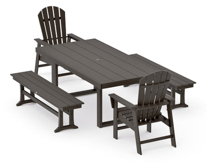 POLYWOOD South Beach 5-Piece Dining Set with Benches - 39" x 78" Table in Vintage Coffee