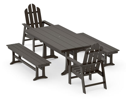 POLYWOOD Long Island 5-Piece Farmhouse Dining Set with Trestle Legs - 37" x 72" Table in Vintage Coffee