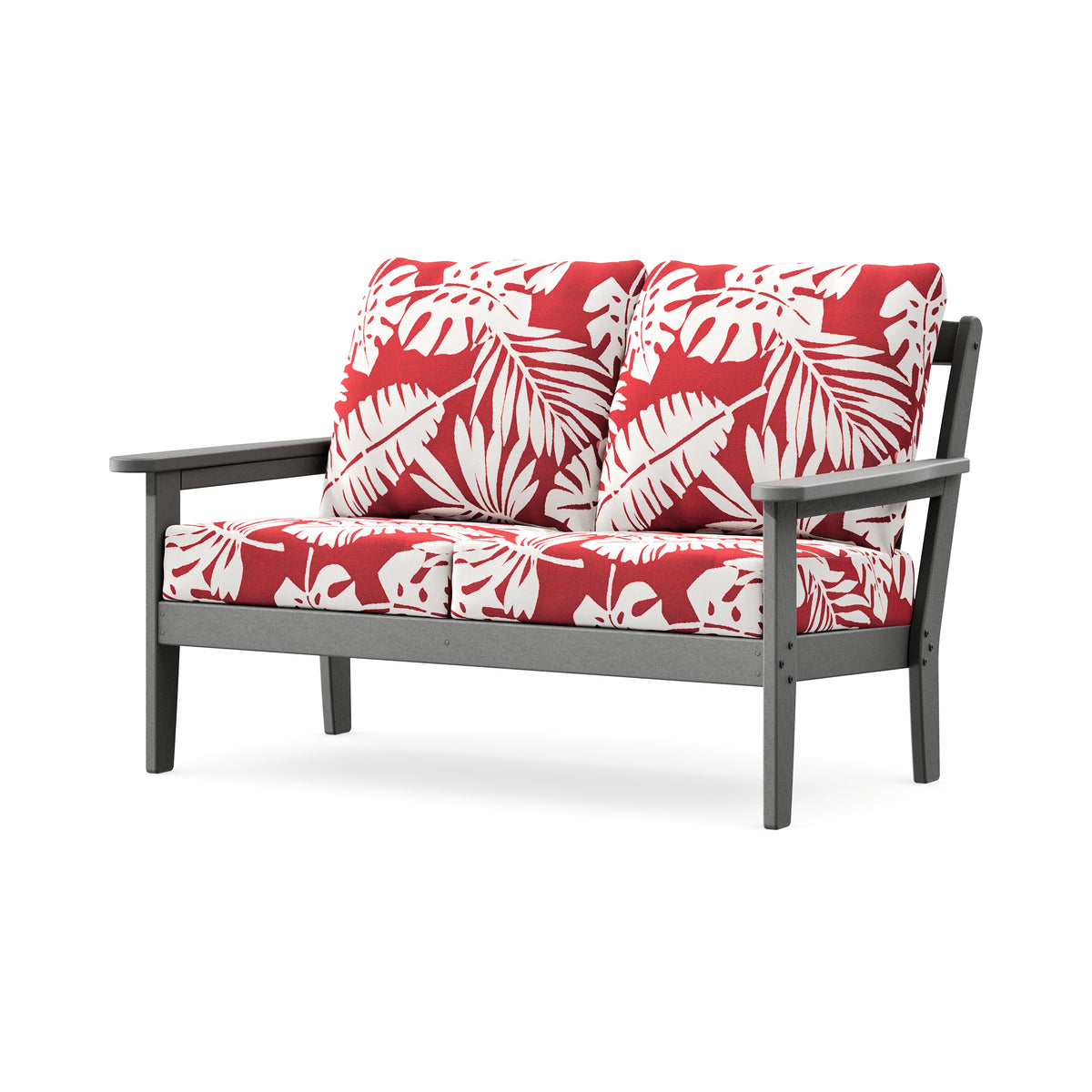 POLYWOOD Cottage Deep Seating Loveseat in Slate Grey / Leaf Crimson