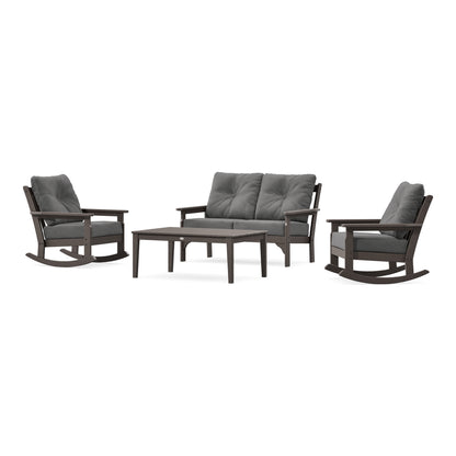 POLYWOOD Vineyard 4-Piece Deep Seating Rocking Chair Set in Vintage Coffee