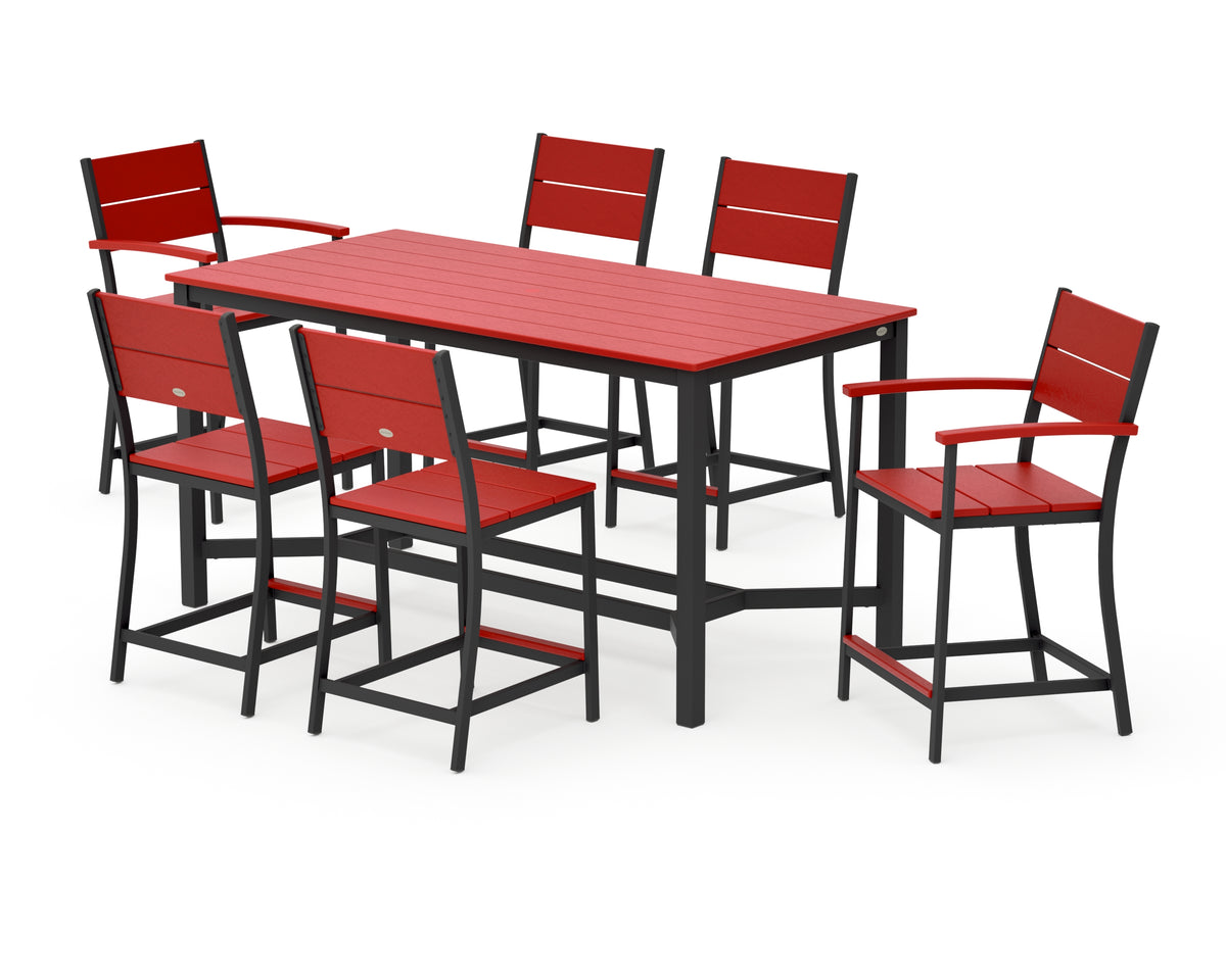POLYWOOD Main Street 7-Piece Counter Set in Black / Sunset Red