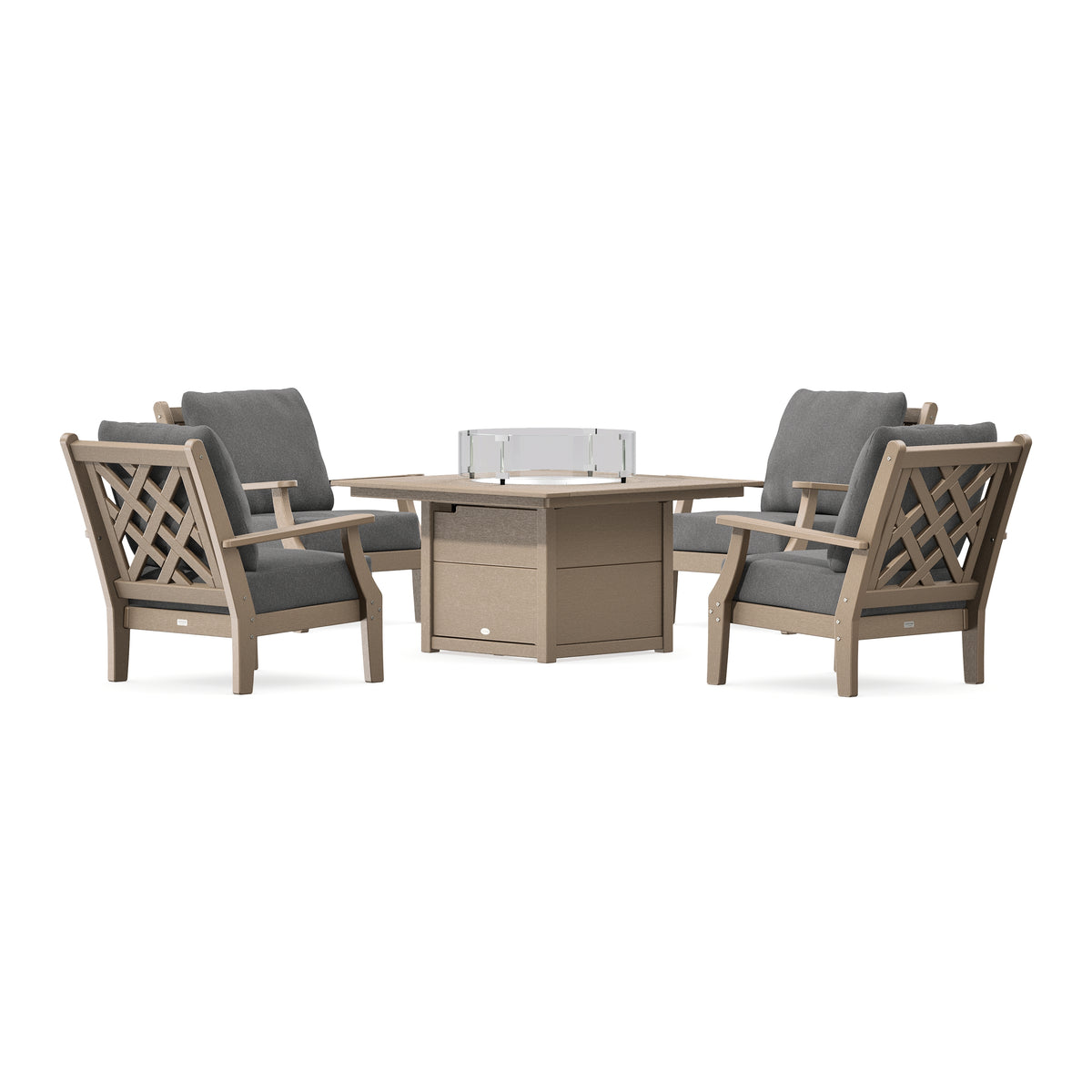 POLYWOOD Country Living Wovendale 5-Piece Deep Seating Set with Fire Pit Table in Vintage Sahara