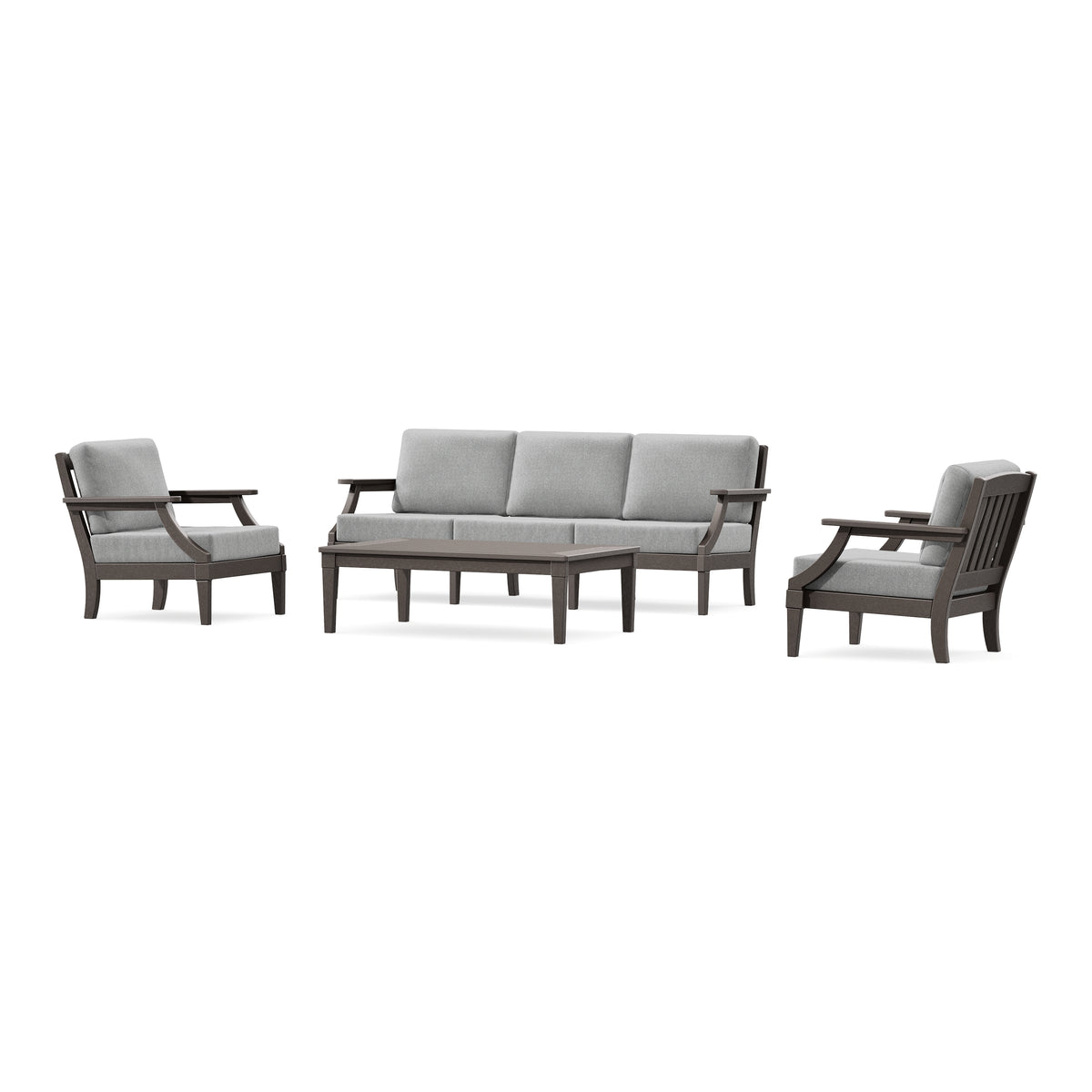 POLYWOOD PW Designer Series Estate 4-Piece Lounge Sofa Set in Vintage Coffee / Grey Mist