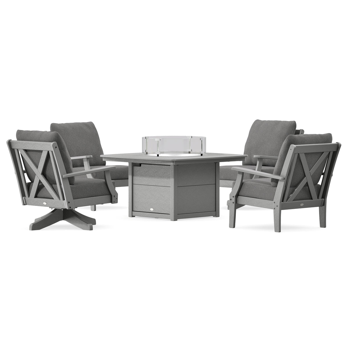 POLYWOOD Braxton 5-Piece Deep Seating Set with Fire Table in Slate Grey
