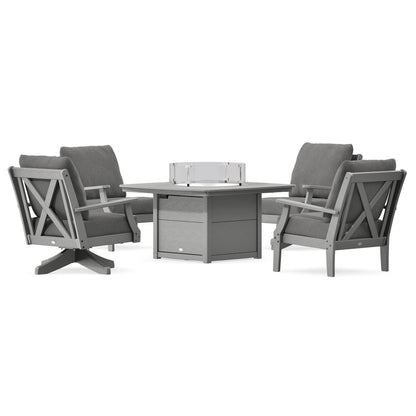 POLYWOOD Braxton 5-Piece Deep Seating Set with Fire Table in Slate Grey