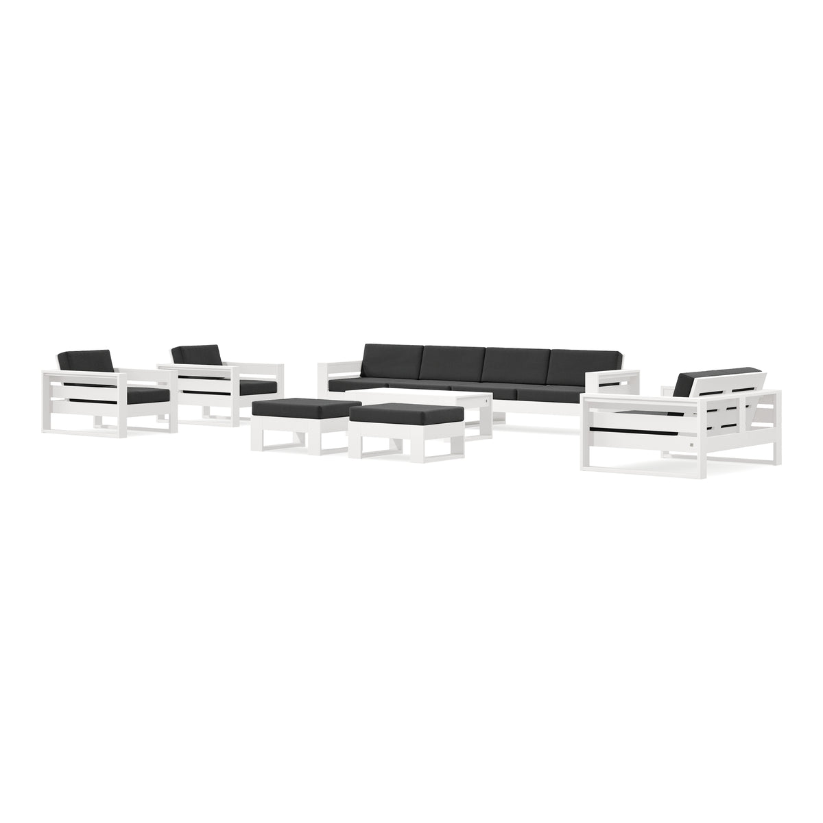 POLYWOOD PW Designer Series Latitude 8-Piece Lounge Sofa Set in Vintage White / Spectrum Carbon