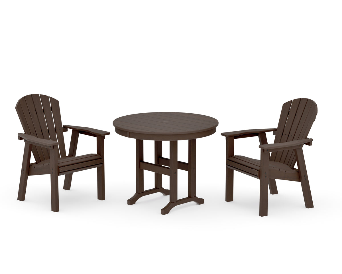 POLYWOOD Seashell 3-Piece Round Farmhouse Dining Set in Kona