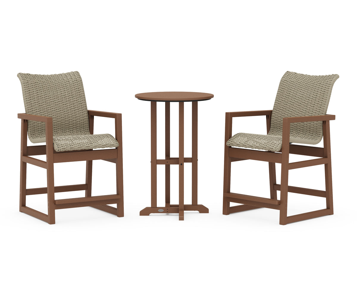 POLYWOOD EDGE Woven 3-Piece Farmhouse Counter Set in Teak / Dune Grass