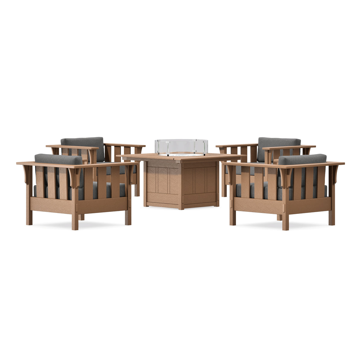 POLYWOOD Acadia 5-Piece Deep Seating Set with Fire Pit Table in Teak