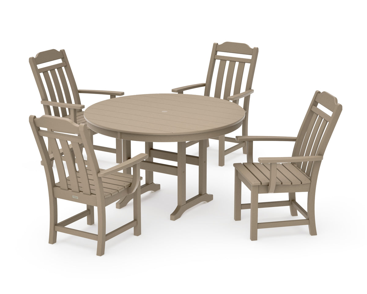 POLYWOOD Cottage 5-Piece Round Farmhouse Dining Set in Vintage Sahara