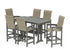 POLYWOOD Coastal Woven High-Back Arm Chair 7-Piece Bar Set with Trestle Legs in Slate Grey / Dune Grass