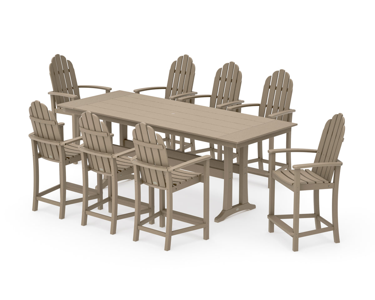 POLYWOOD Classic Adirondack 9-Piece Farmhouse Counter Set with Trestle Legs in Vintage Sahara