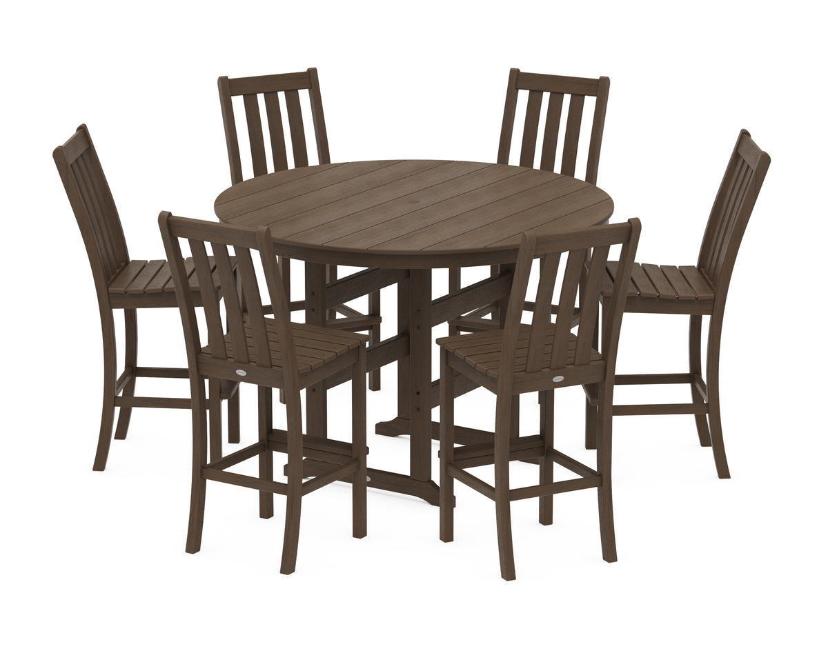 POLYWOOD Vineyard 7-Piece Side Chair Round Farmhouse Bar Set in Kona