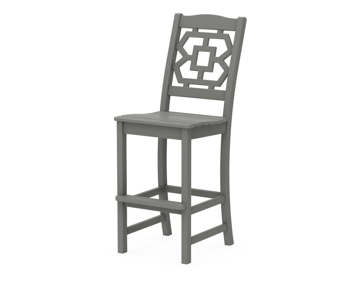 POLYWOOD Chinoiserie Bar Side Chair in Slate Grey