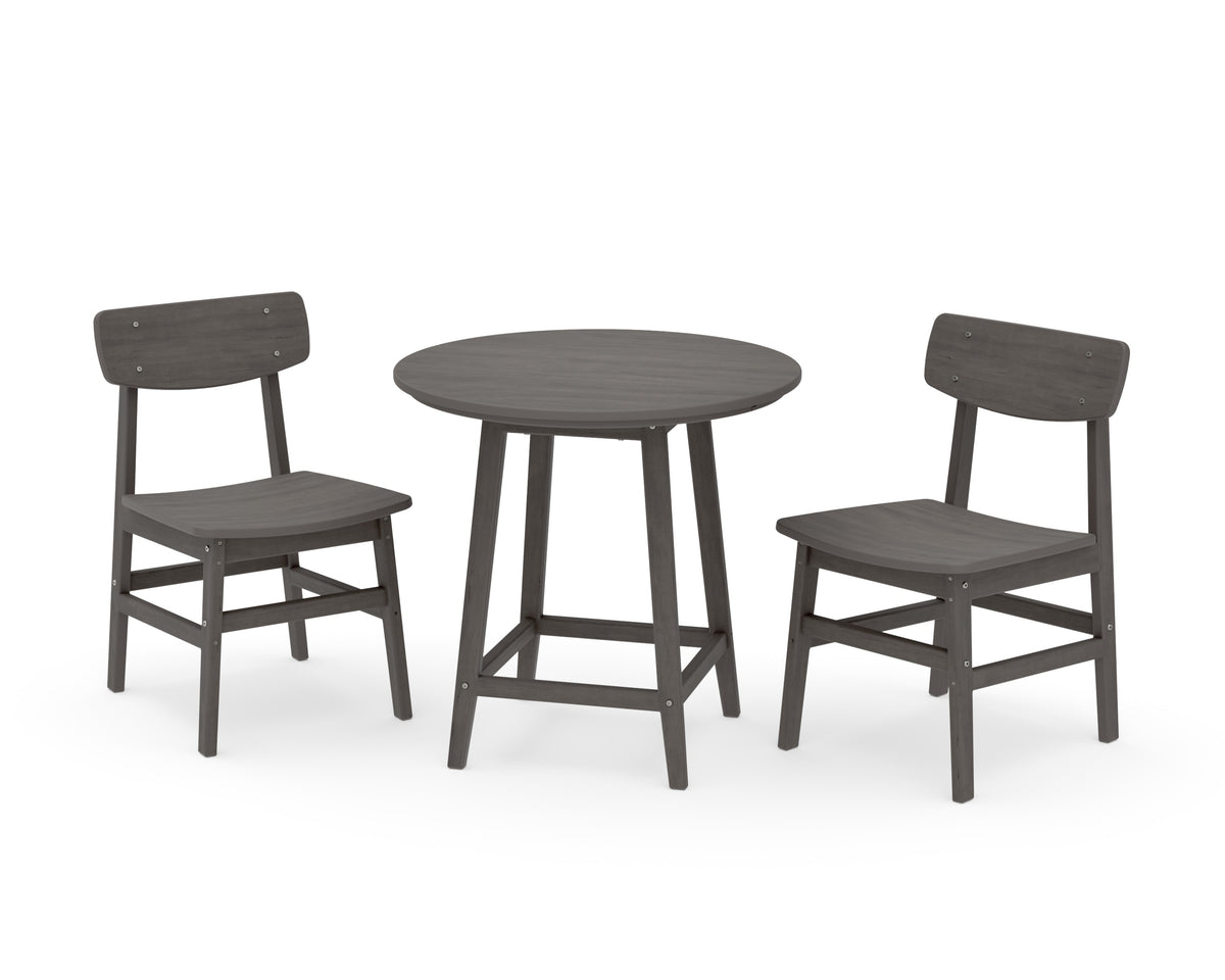 POLYWOOD Modern Studio Urban Chair 3-Piece Round Bistro Dining Set in Driftwood