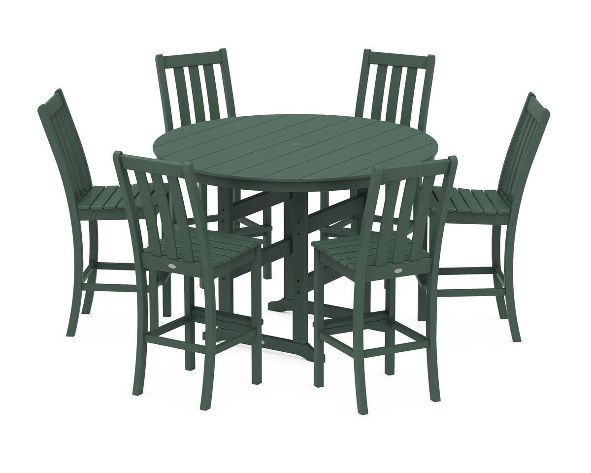 POLYWOOD Vineyard 7-Piece Side Chair Round Farmhouse Bar Set in Green