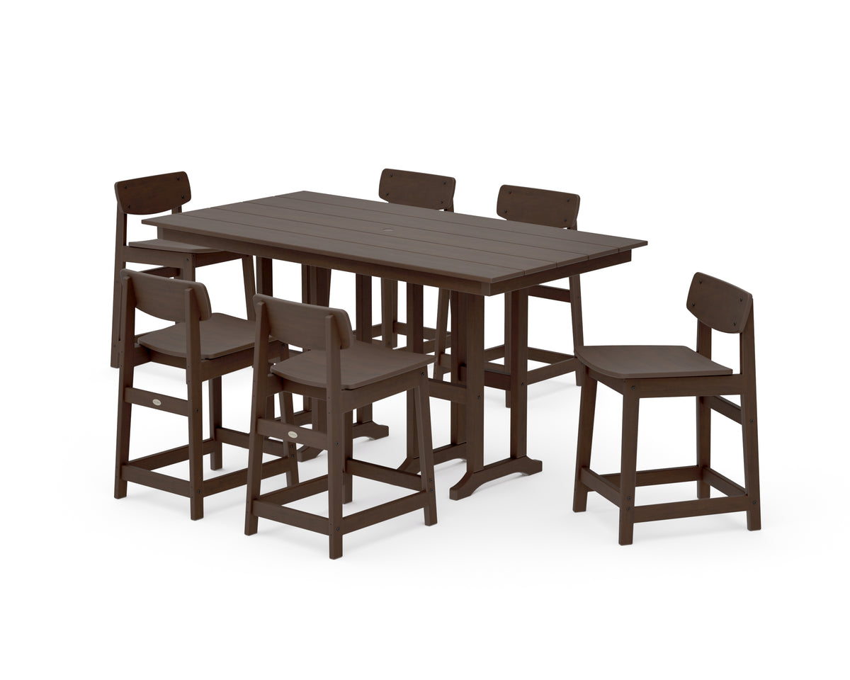 POLYWOOD Modern Studio Urban Lowback Counter Chair 7-Piece Set in Kona