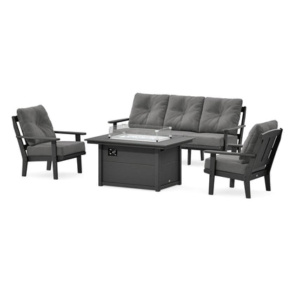 POLYWOOD Mission Deep Seating Fire Pit Table Set in Black