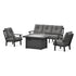 POLYWOOD Mission Deep Seating Fire Pit Table Set in Black